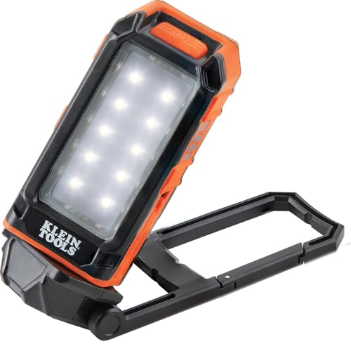 Klein Tools 56403 LED Light, Rechargeable Flashlight / Worklight with Kickstand and Carabiner, Charges Small Electronics, for Work, Camping