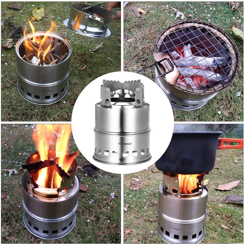 TOMSHOO  furnace,Stove  Picnic Stainless Steel Stove  Picnic BBQ Portable Windproof Wood Steel Stove  Windproof Wood Stove