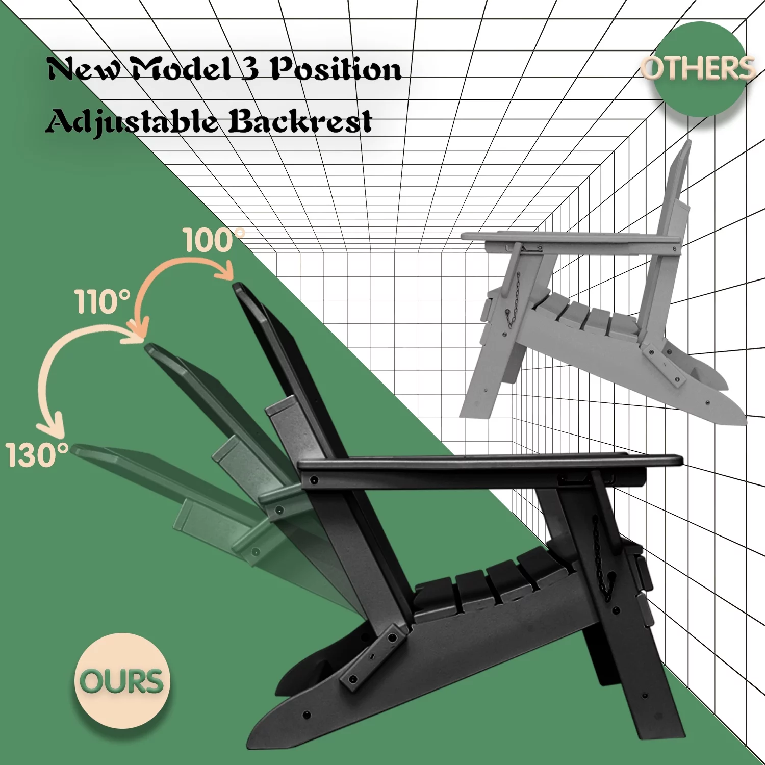 Adjustable Backrest Adirondack Chair,Folding Adirondack Chair with Ottoman,Plastic Adirondack Chairs w/4 in 1 Cup Holder Tray Plastic Adirondack Chairs Weather Resistant Lawn Outdoor Patio Chairs