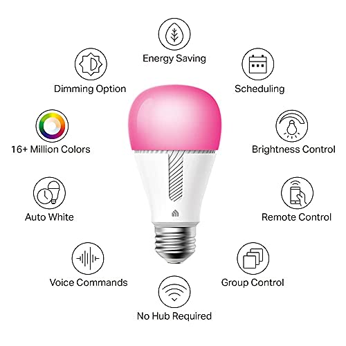 Kasa Smart Light Bulbs, Full Color Changing Dimmable Smart WiFi Bulbs Compatible with Alexa and Google Home, A19, 60 W 800 Lumens,2.4Ghz only, No Hub Required, 2-Pack (KL125P2), Multicolor