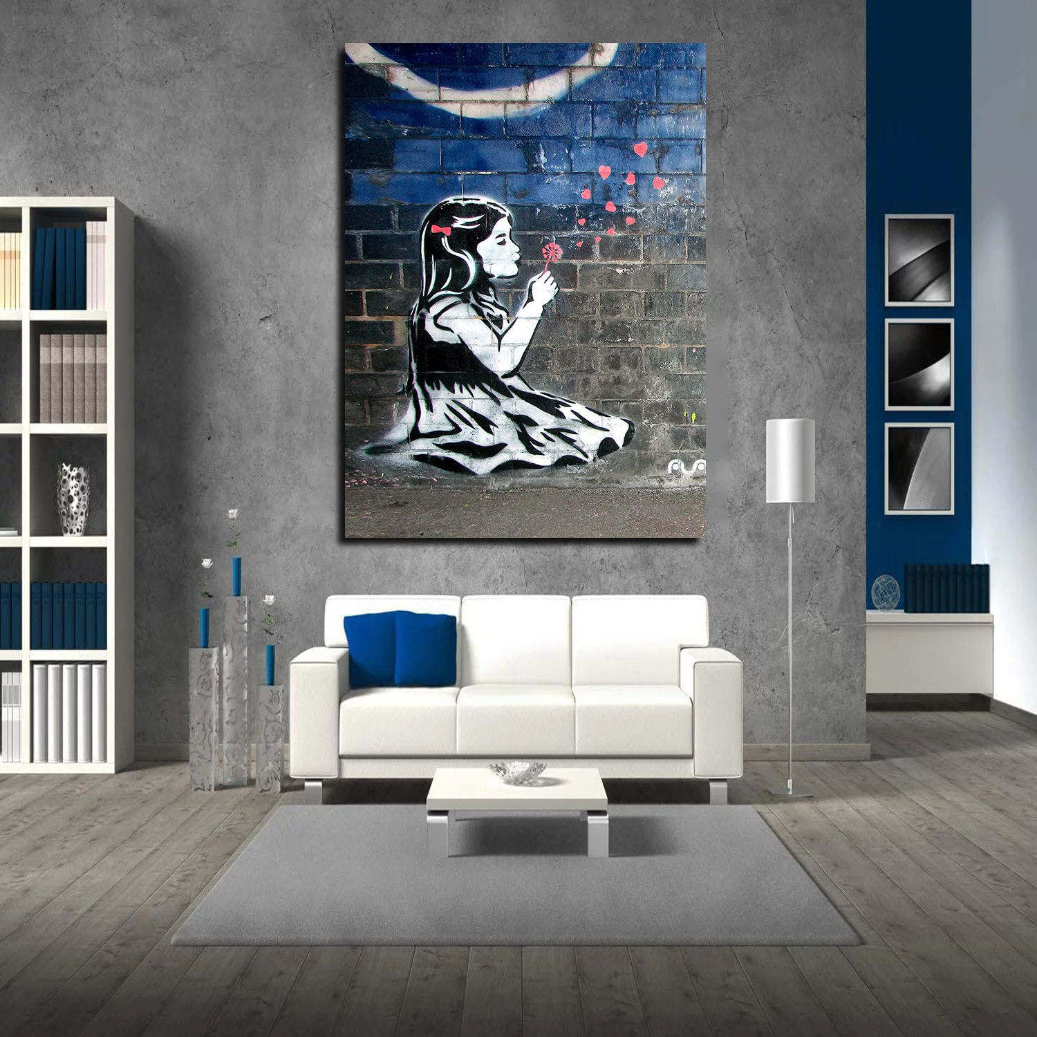 Banksy Wall Art Girl With Dandelion Banksy Graffiti Street Canvas Art Framed Painting For Bedroom Livingroom Office Ready to Hang