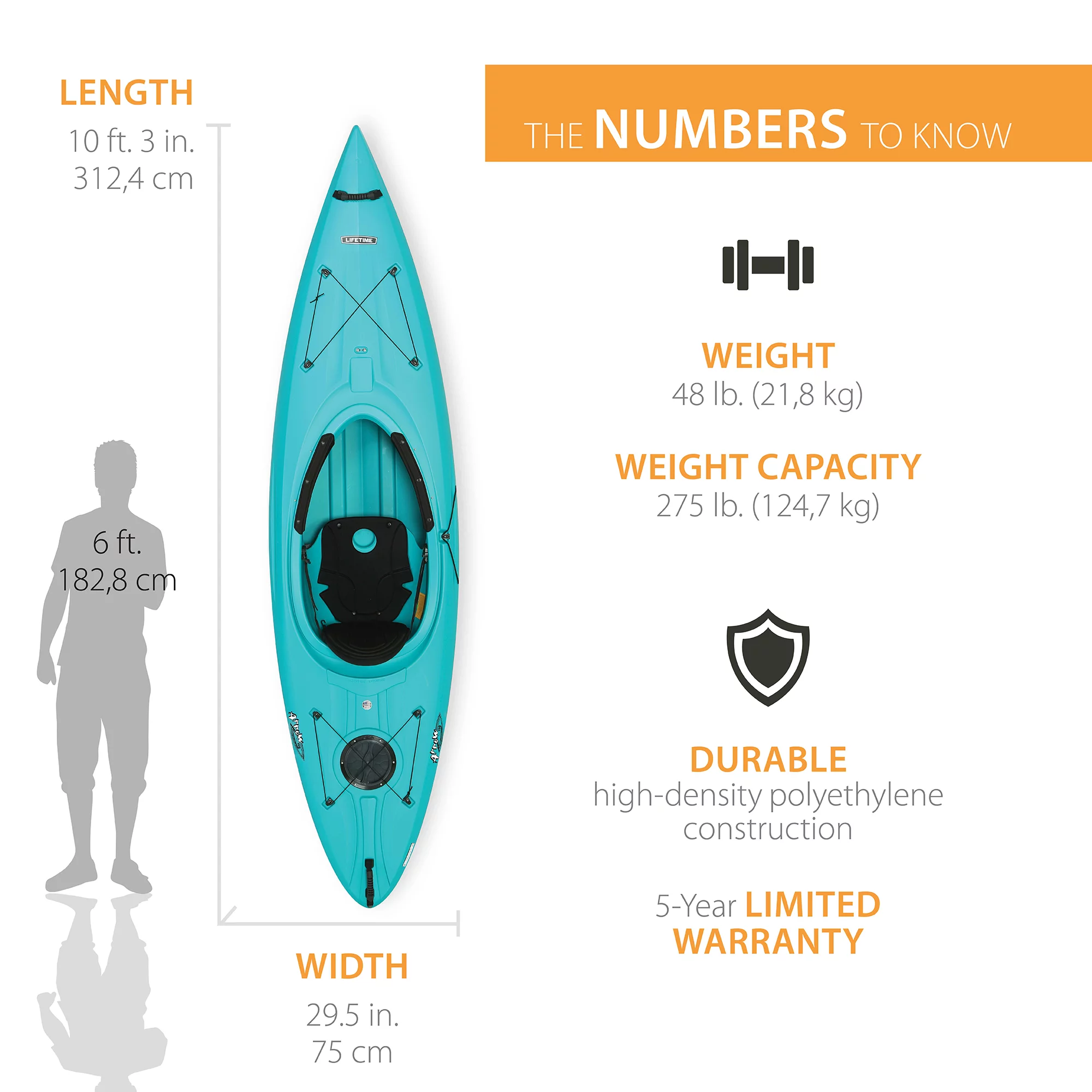 Lifetime Arrow 123 inch Sit-Inside Kayak, Teal (90619)