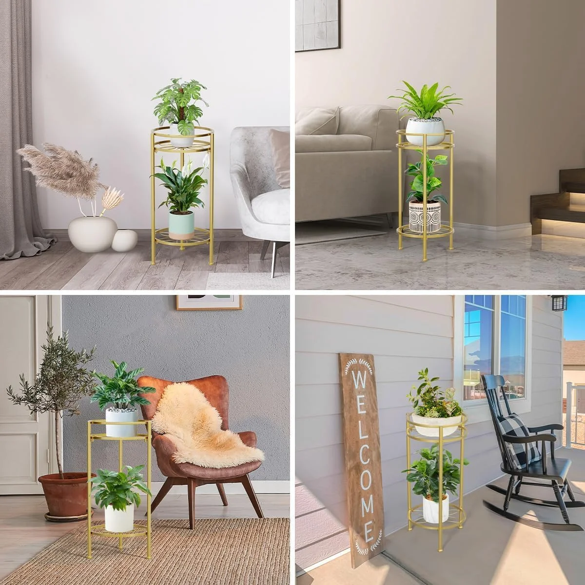 Plant Stand Indoor ,2 Tier Metal Plant Stand 23.5'' Tall Heavy Duty Sturdy Plant Shelf Holder,Rustproof Decorative Plant Stands Outdoor for Corner Garden Patio Livingroom Balcony