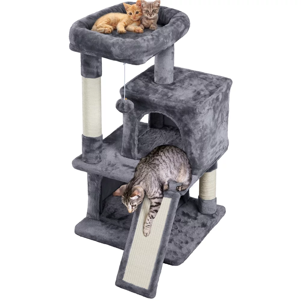 Yaheetech Cat Tree Multilevel Cat Tower with Double Condos Cat House Perches Scratching Posts Sisal Rope Furry Ball for Cats Kittens