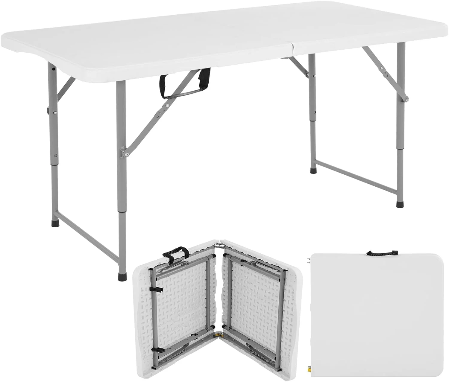 Dkelincs 4ft Portable Folding Table Adjustable Height Camping Table Plastic Picnic Table with Handle, White