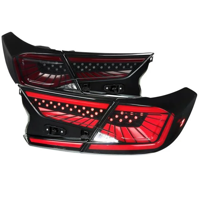 Spec-D Tuning Black Housing Smoke Lens Dynamic LED Sequential Tail Lights with Red Light Bar Compatible with 2018-2022 Honda Accord 4Dr Sedan Left + Right Pair Assembly