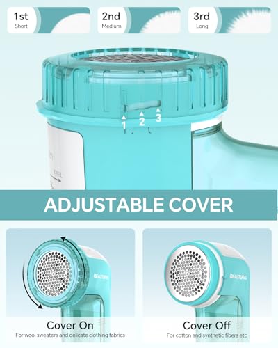 BEAUTURAL Fabric Shaver and Lint Remover, Sweater Defuzzer with 2-Speeds, 2 Replaceable Stainless Steel Blades, Battery Operated, Remove Clothes Fuzz, Lint Balls, Pills, Bobbles Gray