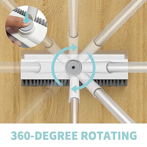 AIR U+ Floor Scrub Brush with Long Handle, 3 in 1 Scrape and Heavy-Duty Stiff Bristle Scrubber Brush for Cleaning Shower Bathroom, Patio, Garage, Kitchen, Wall and Deck