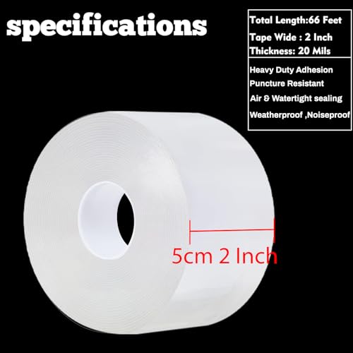 Transparent Window Weather Sealing Tape 2 Inch x 33 FT Weather Stripping Residue-Free Clear Window Insulation Tape for Doors Windows and Shower Glass Gaps