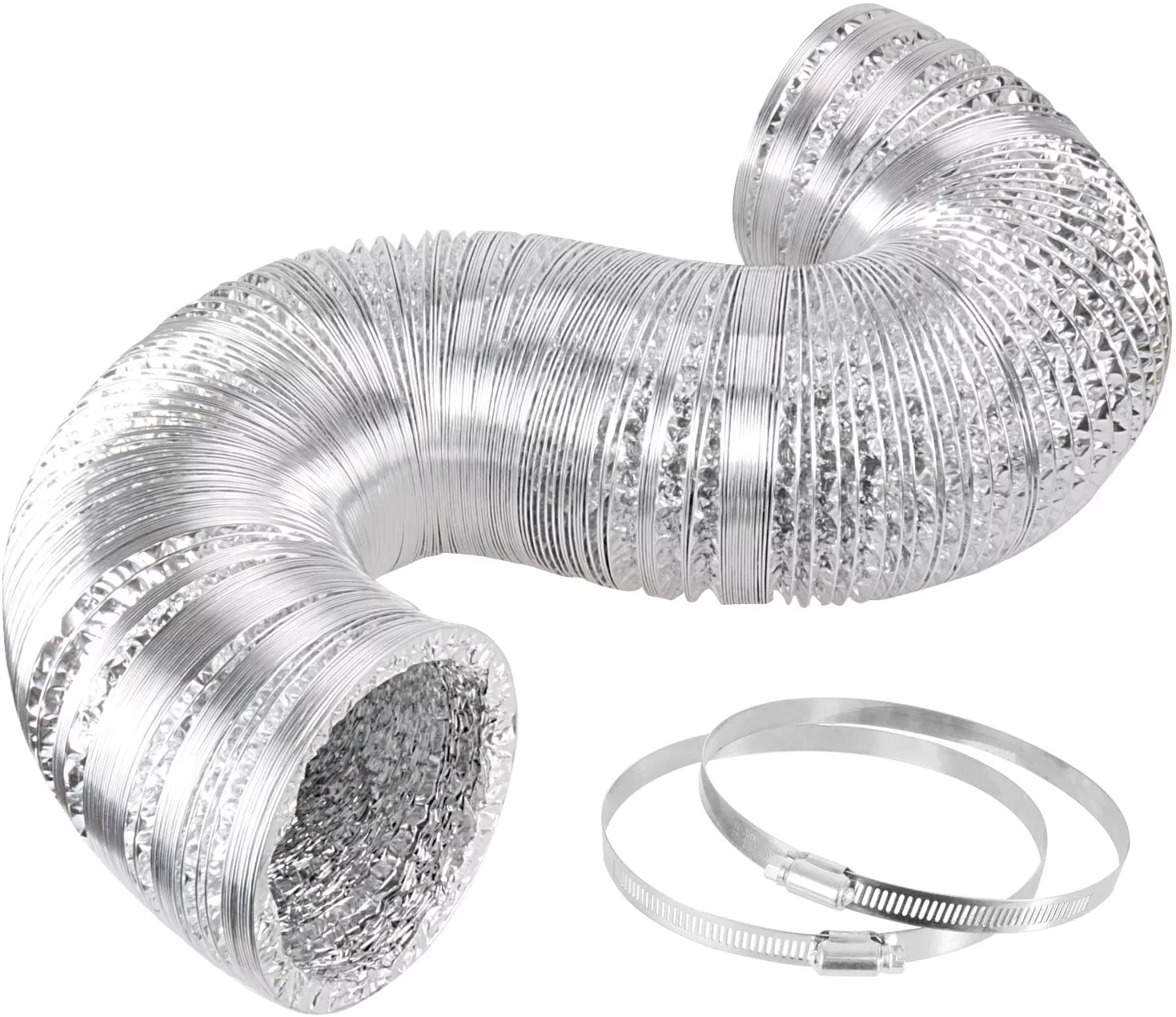 iPower 14 inch 25 ft Non-Insulated Flex Air Aluminum Dryer Vent Hose HVAC Ducting, Silver
