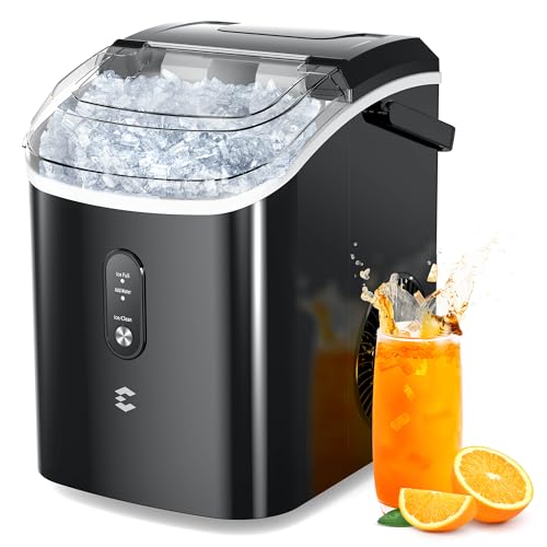 Nugget Ice Maker Countertop,Chewable Pellet Ice, 33 LBS/24 H,Compact Self-Cleaning Ice Machine with Ice Bags，Pebble Ice Maker for Home, Kitchen, RV, Camping