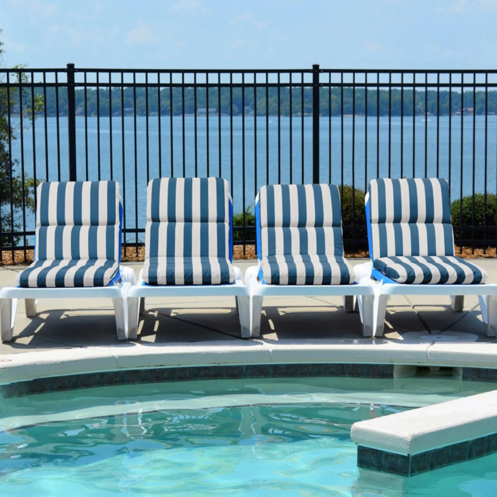 Sunbrella Striped Outdoor Chaise Cushion 74 x 22 in. - Maxim Regatta