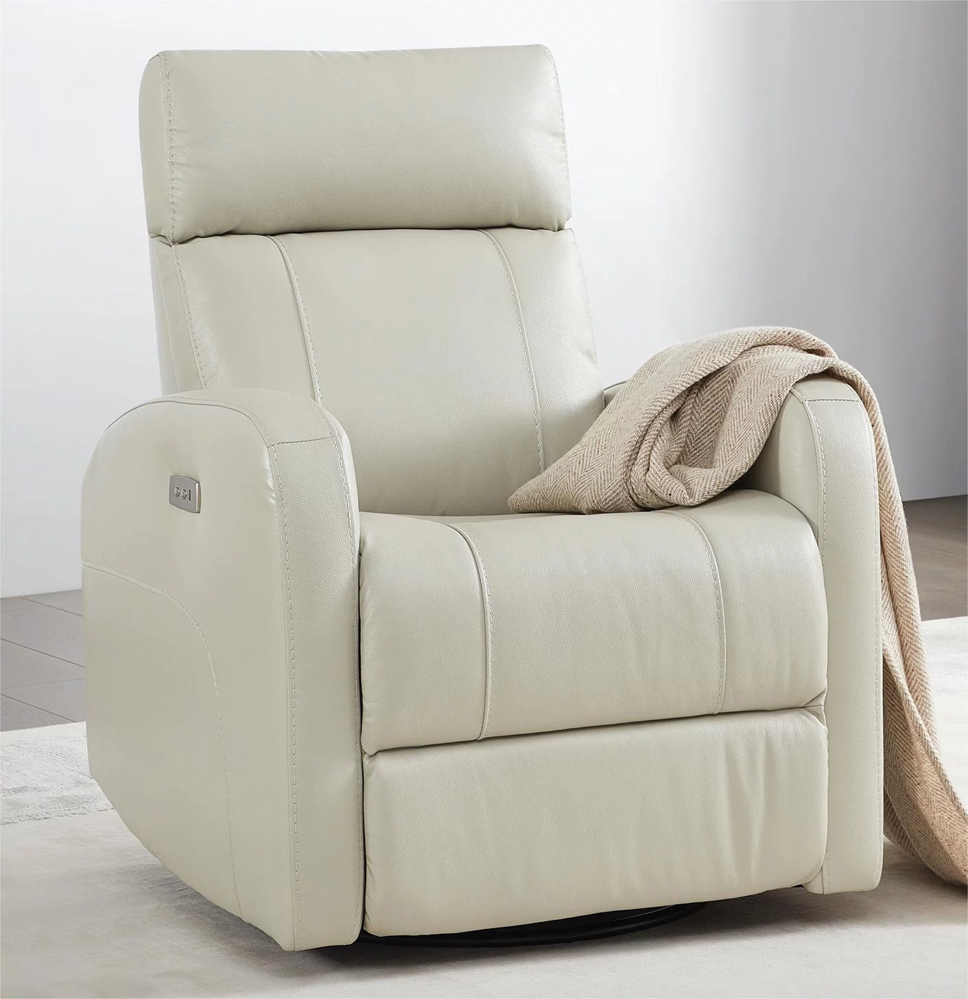 CHITA Power Swivel Glider Rocking Recliner Nursery Chair Living Room Chair, Leather, White