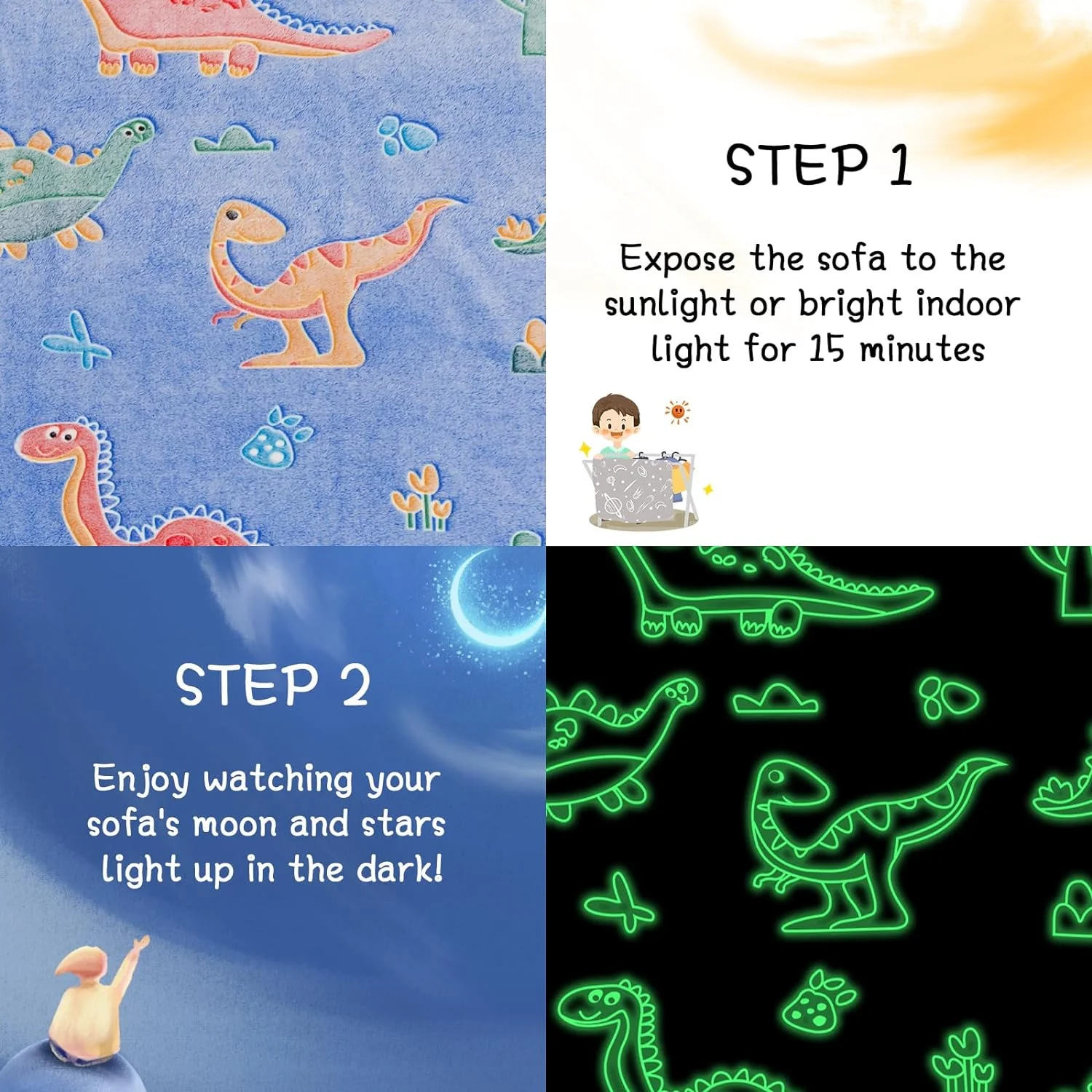 XIECUVA Kids Couch Toddler Chair Folding Extra Wide 2 in 1 Glow in The Dark Fold Out Flip Open kids Sofa Baby Convertible Sofa to Lounger,Soft Comfy Glow Foldable Toddler Chairs Kids Couch Bed