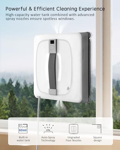 Yoolax Window Cleaning Robot 2.0, Intelligent Robot Window Cleaner with Dual Cross Water Spray Technology, Ungraded 6 Cleaning Paths, Edge Detection System, App & Remote Control, White