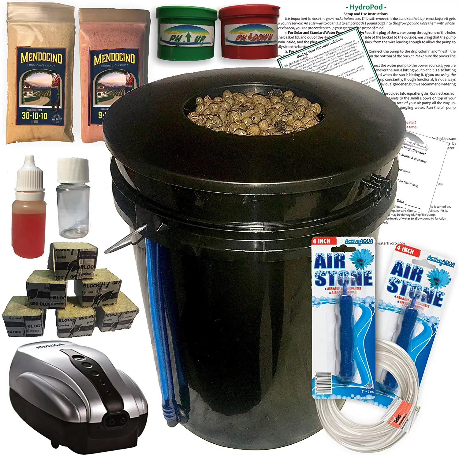 The Atwater HydroPod - A/C Powered DWC Deep Water Culture Hydroponic Garden System Kit - Bubble Bucket - Bubbleponics - Nutrients & pH Kit is Included! Grow Your Own! Start Today!
