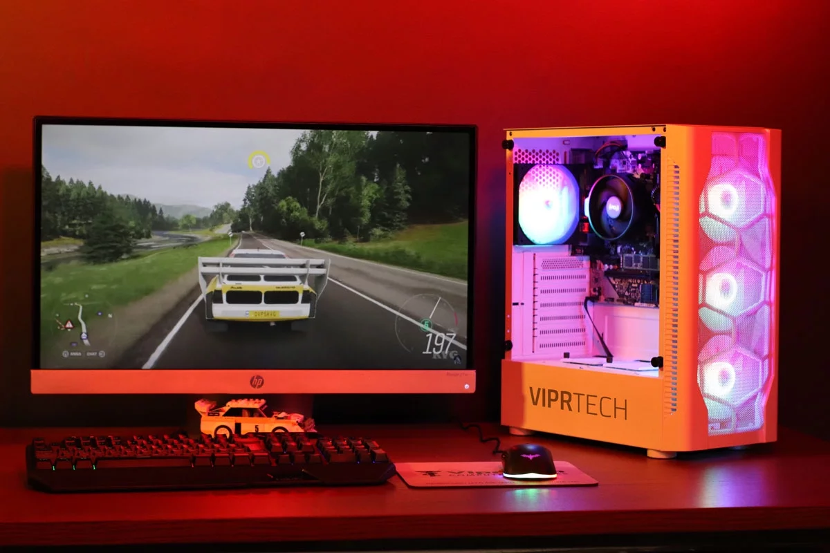 ViprTech Whiteout Gaming PC Desktop Computer - AMD Ryzen 5 5600G (12-Core 4.4Ghz), AMD Radeon RX Vega 7 Graphics, 16GB DDR4, 128GB M.2 SSD, 1TB HDD, WiFi, RGB, 1 Year Warranty