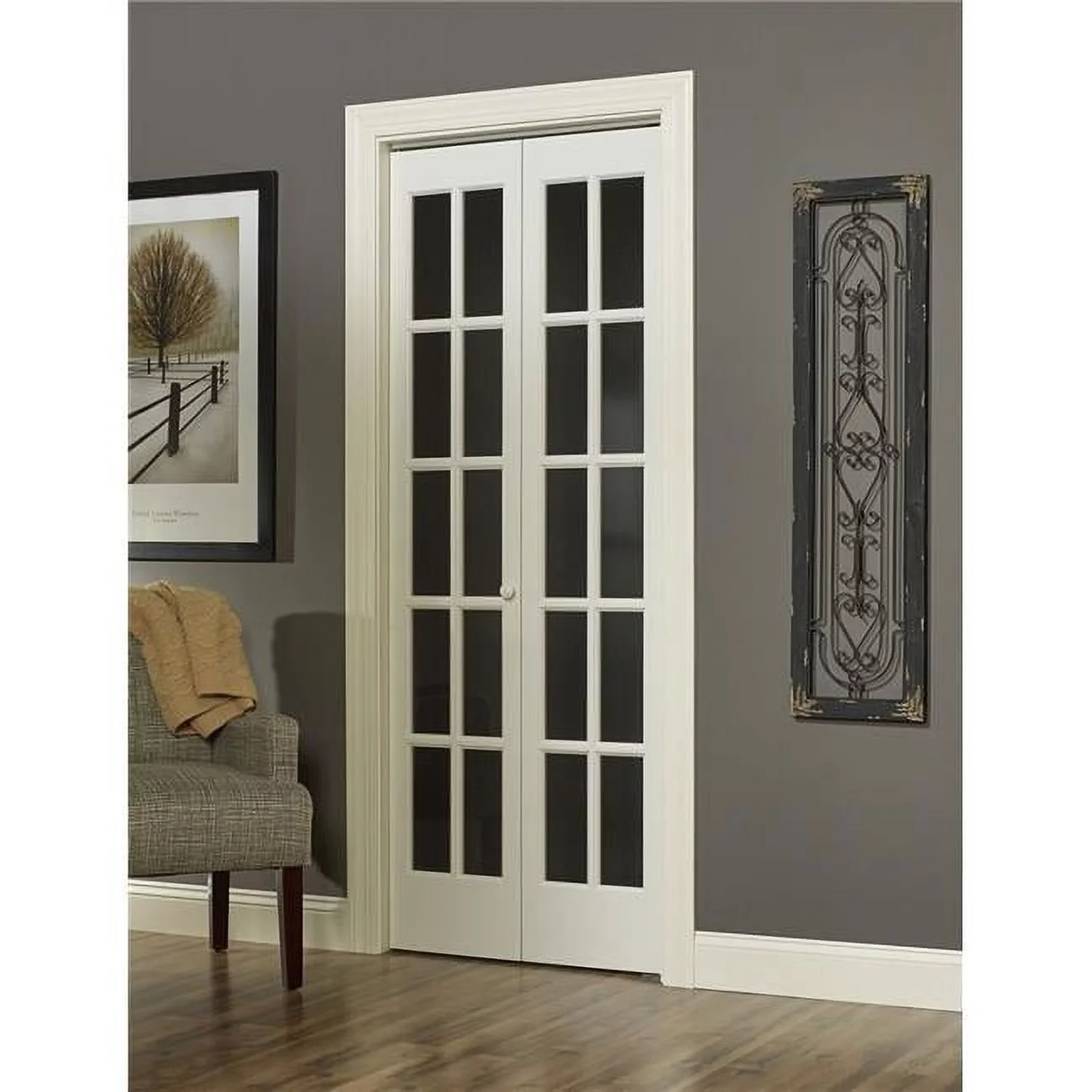 American Wood 852730 36 x 80 in. 10-Lite Traditional Divided Bifold Door, Unfinished Pine