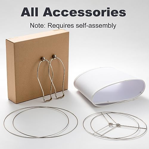 Linen Lamp Shades Set of 2, 11 x 13 x 10 inch (Medium - Large Size), Drum Lampshades with 9 inch Harp, Brown Farmhouse Lamp Shade for Table Lamp and Floor Lamp, Cloth Lamp Cover, Assembly Required