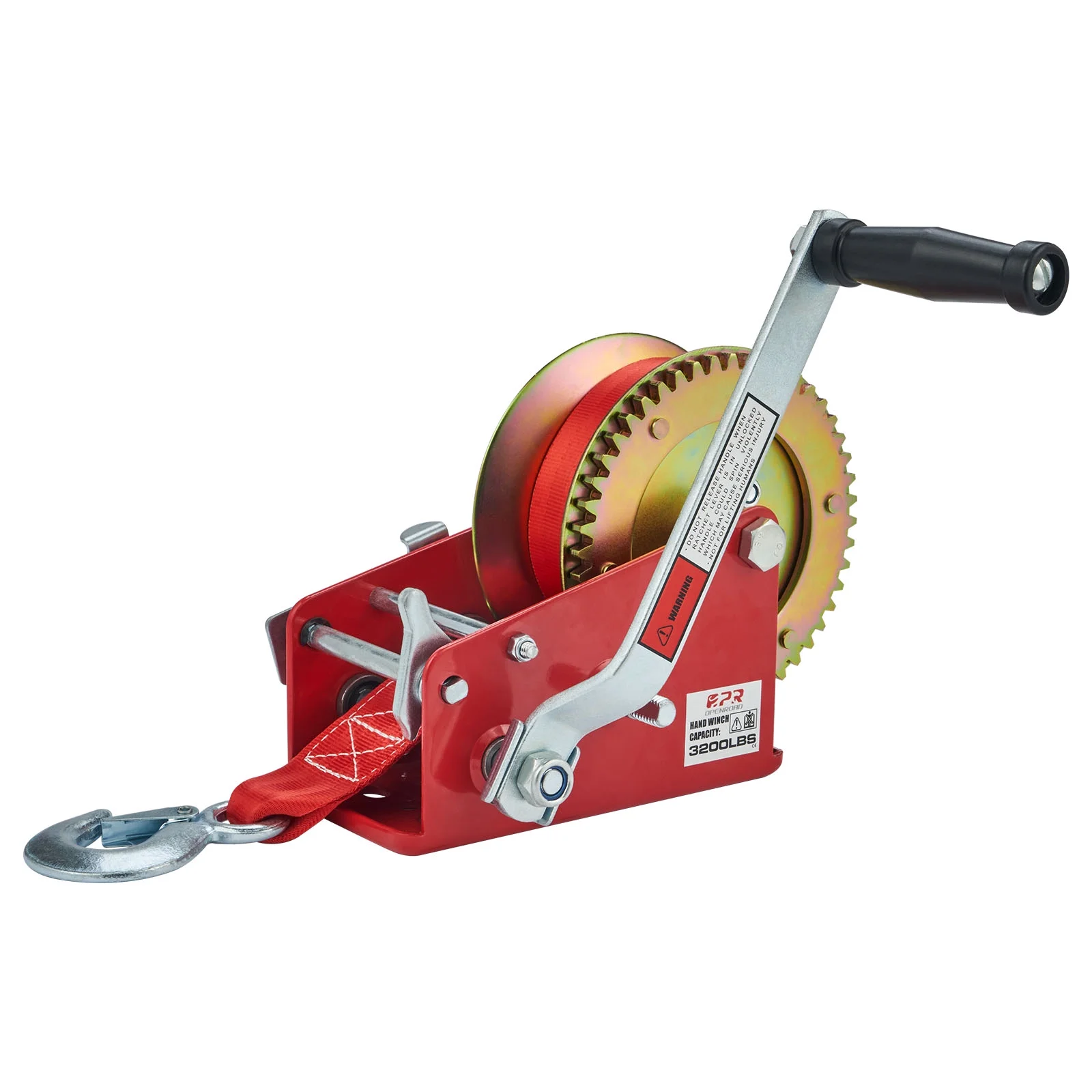 OPENROAD 3200lbs Hand Winch Boat Trailer Winch, with 10m (32ft) Strap Crank Winch Manual Hand, Quality Boat use Towing Winch (Red 3200lbs)