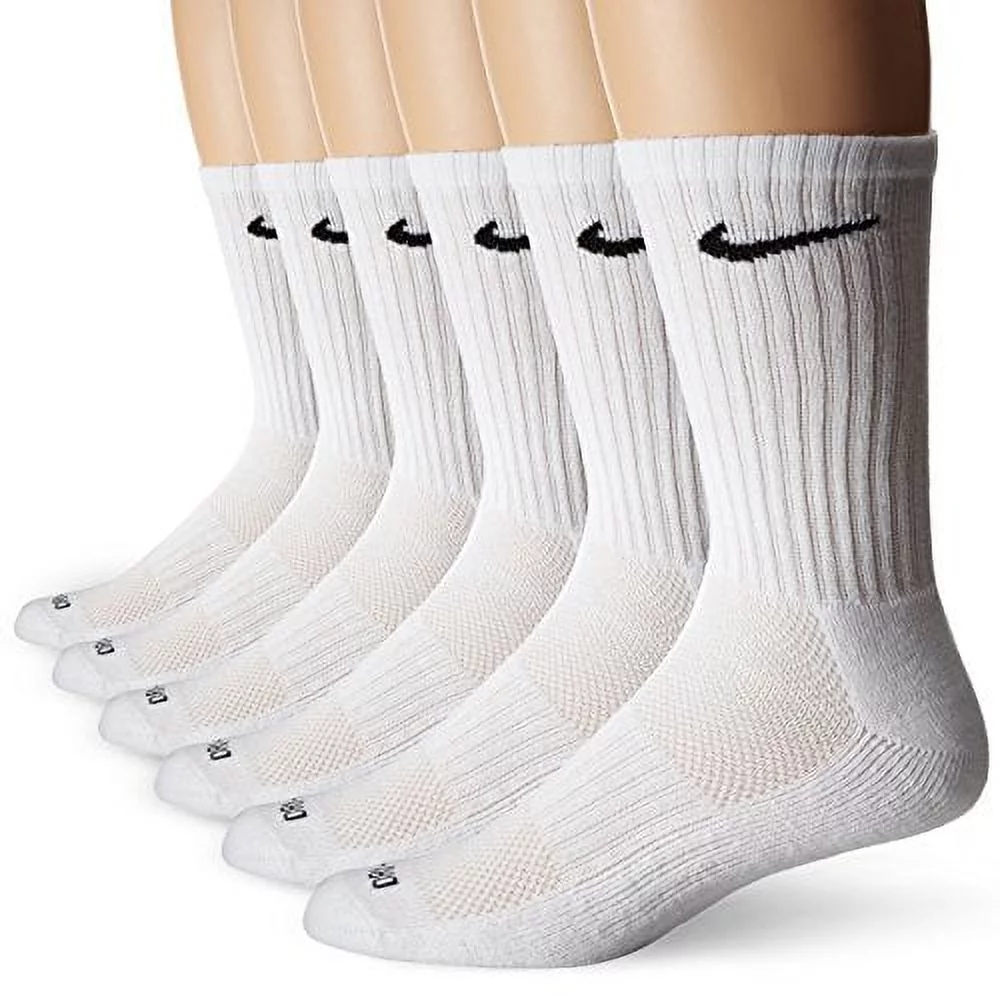 Nike Unisex Dri-FIT Cushioned Crew Training Socks (6 Pair), White