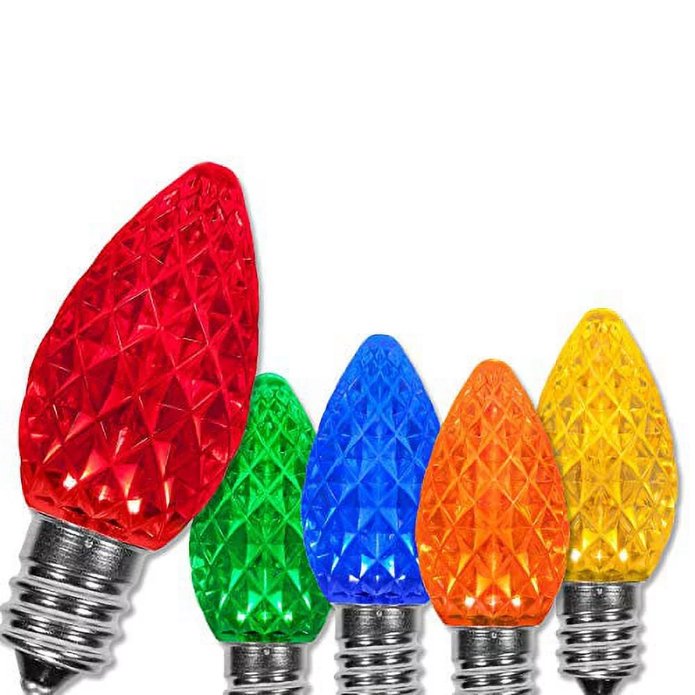 OptiCore C7 Shatterproof Multicolor LED Christmas Lights Replacement Bulbs, Pack of 25, 0.84W, E12 Candelabra Base