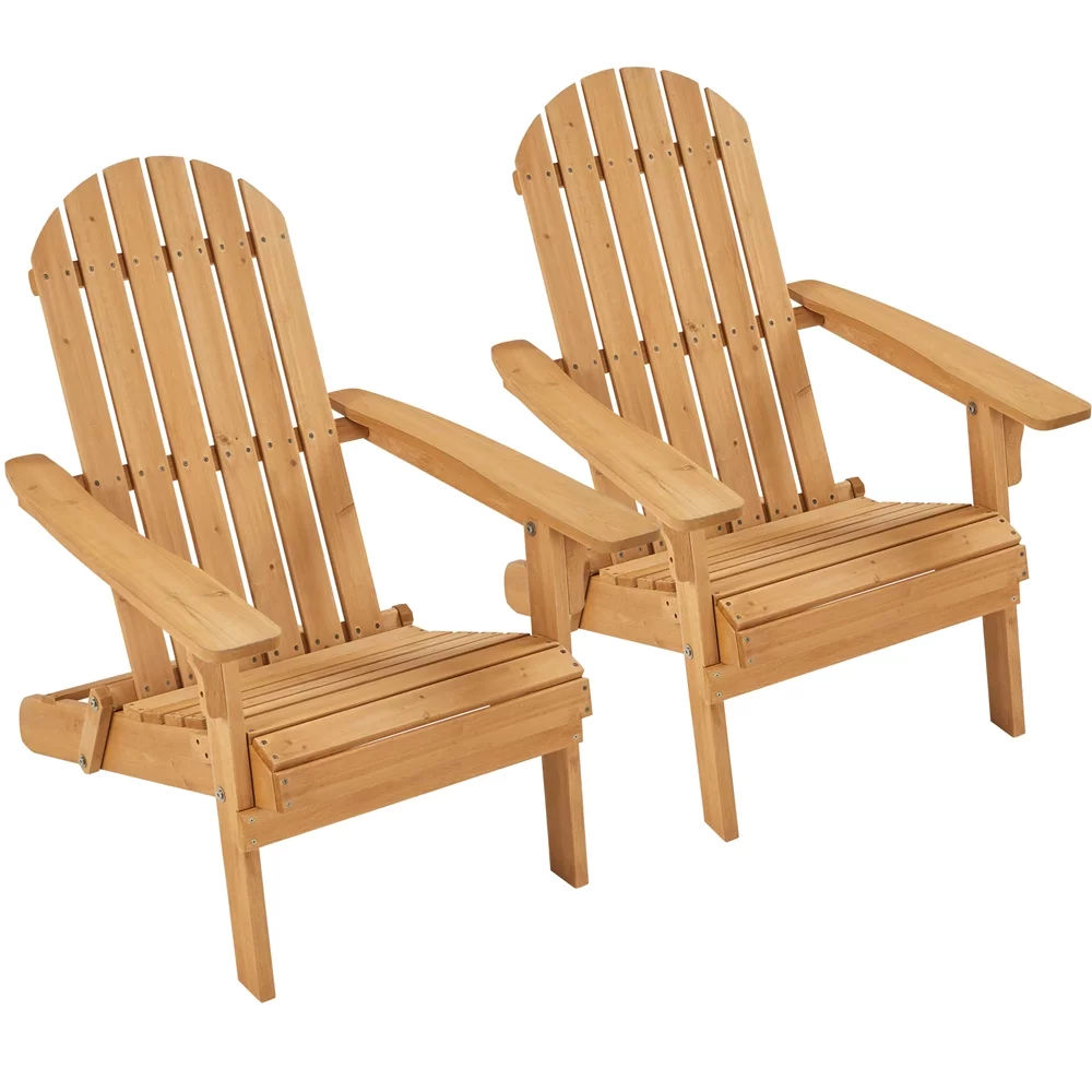 Topeakmart 2 Pieces Solid Wood Folding Adirondack Chair for Patio, Brown