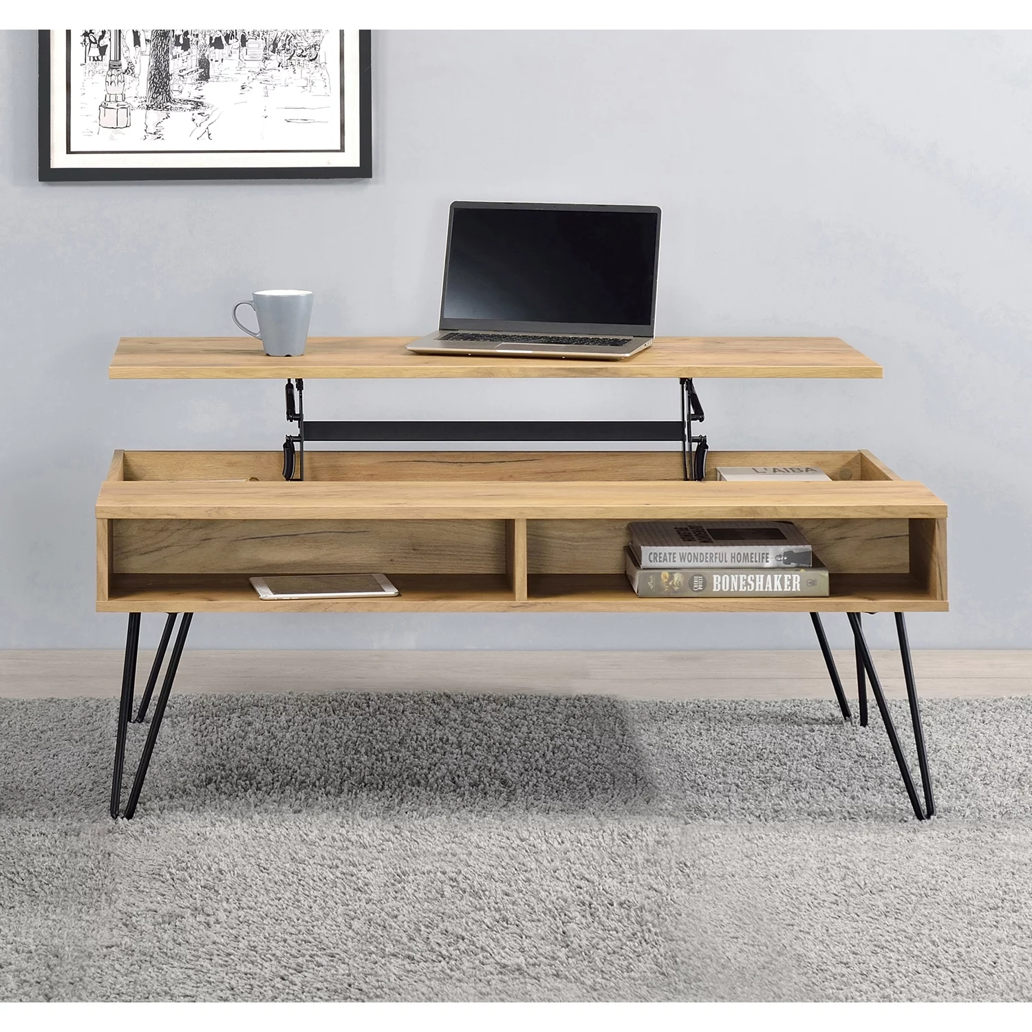 Coaster Company Modern Wood with Pin Leg Lift Top Coffee Table, Oak