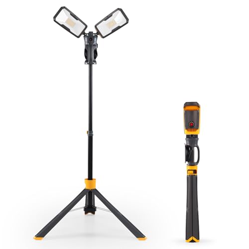 LUTEC 【Upgraded】 6290Max 11000 Lumen 92W Dimmable LED Work Light with Telescoping Tripod, Adjustable Color Temperature Dual-Head Work Light with Stand and 8 Ft 3-Prong Power Cord