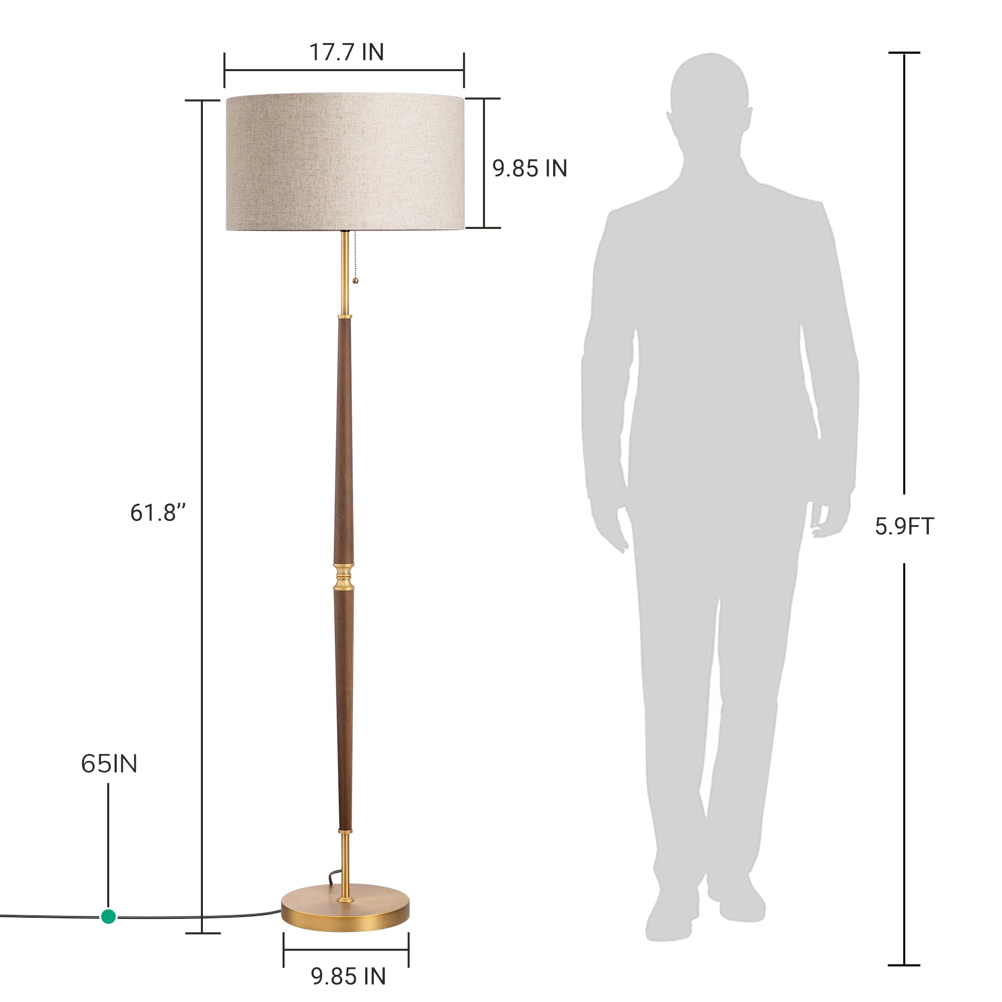EDISHINE 62 inch Mid-Century Modern Floor Lamps for Living Room, Retro Floor Lamps,  Contemporary Wooden Standing Lamp with Chain Switch,Gold