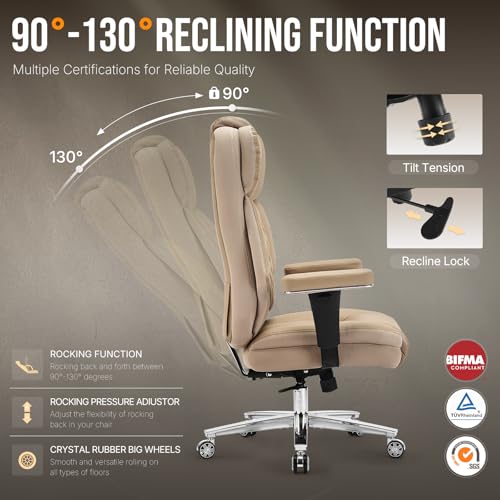 750lbs Big and Tall Office Chair,Heavy Duty Office Chairs,Executive Computer Desk Chair Work Chairs, Thick Padded Strong Metal Base Quiet Wheels, Ergonomic Design for Back Pain