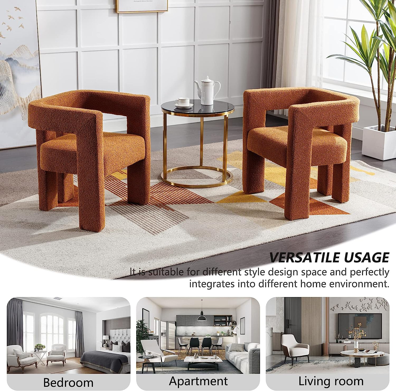 SZLIZCCC Boucle Dining Chair Set of 2, Barrel Side Chairs Upholstered Barrel Dining Chair for Office