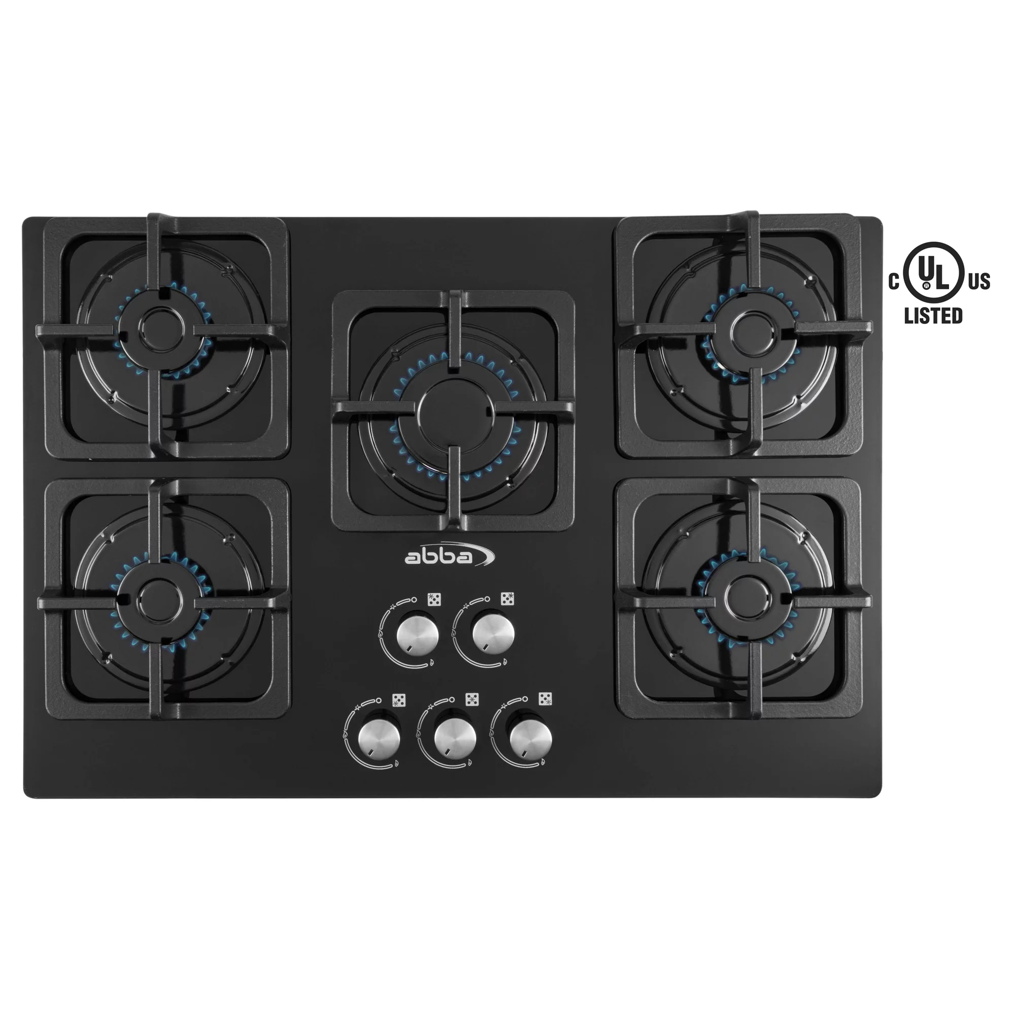 ABBA 30-in Gas Cooktop with 5 Sealed Burners - Tempered Glass Surface with SABAF Burners, Natural Gas Stove for Countertop, Easy to Clean, 30
