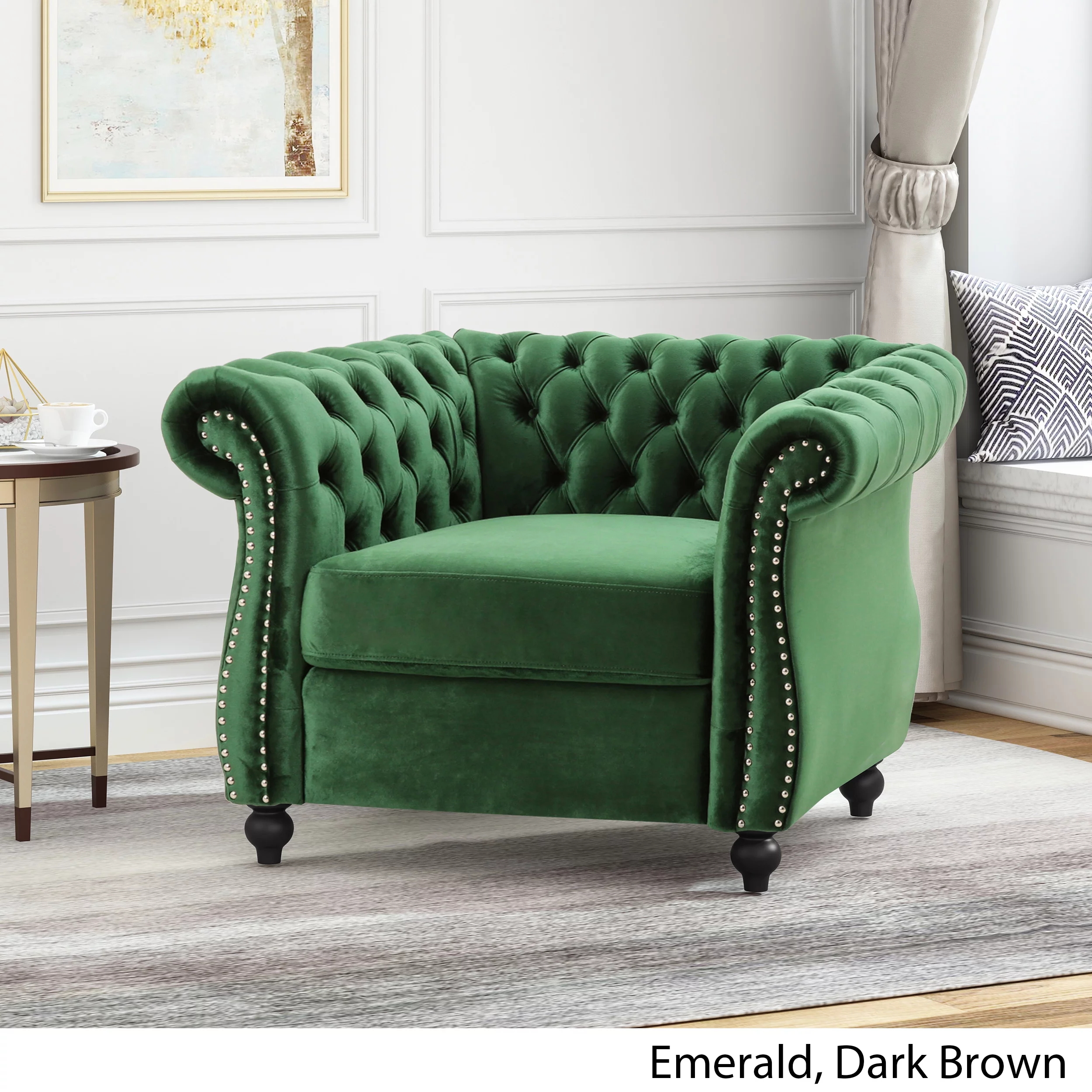 Noble House Millie Chesterfield Velvet Club Chair, Green