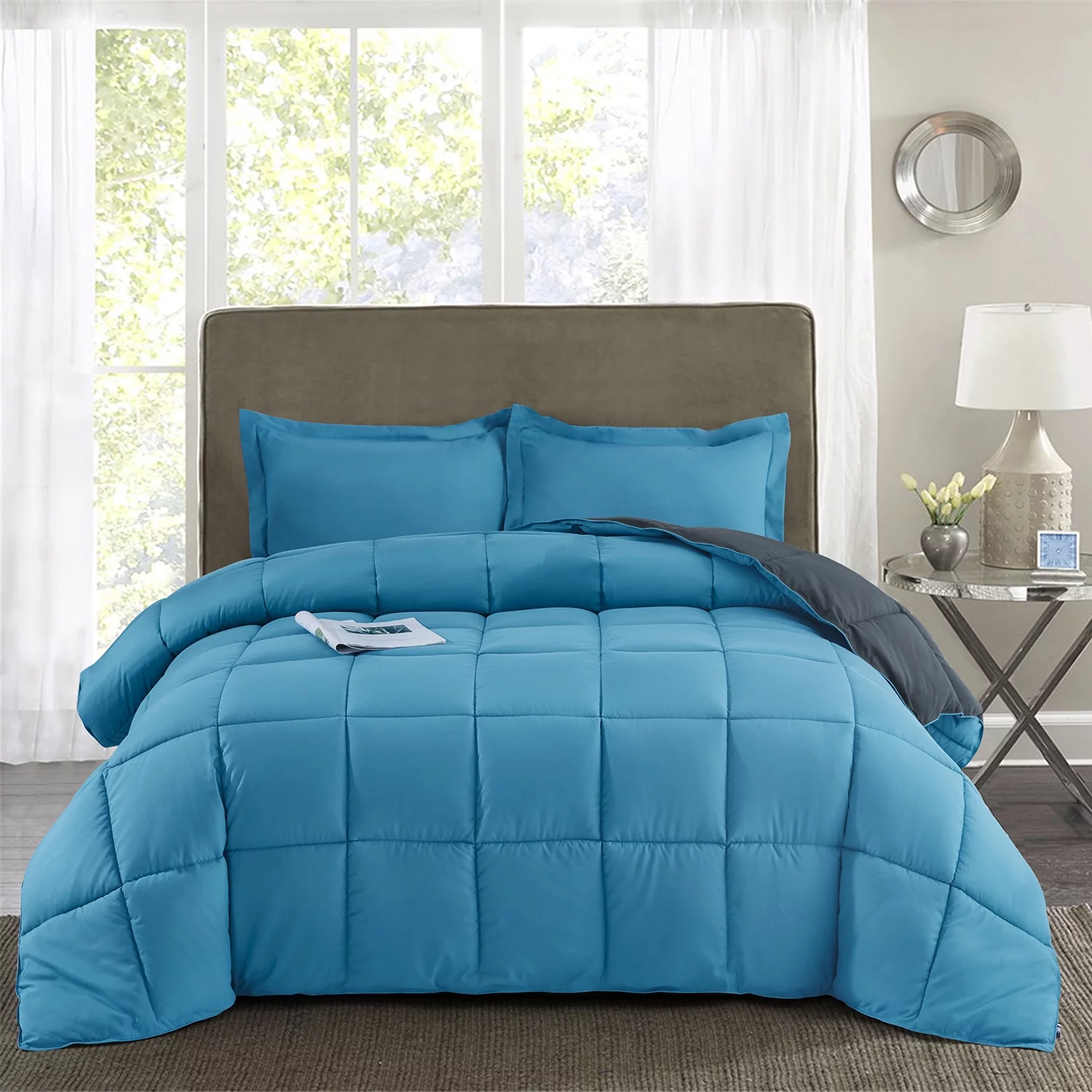 Unique Home Alternative 2pc Goose Down Clearance Comforter Soft Premium Color Duvet Covers Comforter Set (Twin, Turquoise)