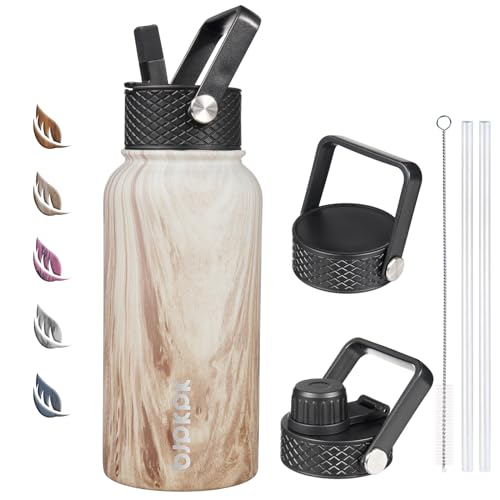 BJPKPK Half Gallon Insulated Water Bottles with Straw Lid,64oz Large ,Stainless Steel Water Bottles with 3 Lids and Paracord Handle for Hot & Cold Liquid, Black