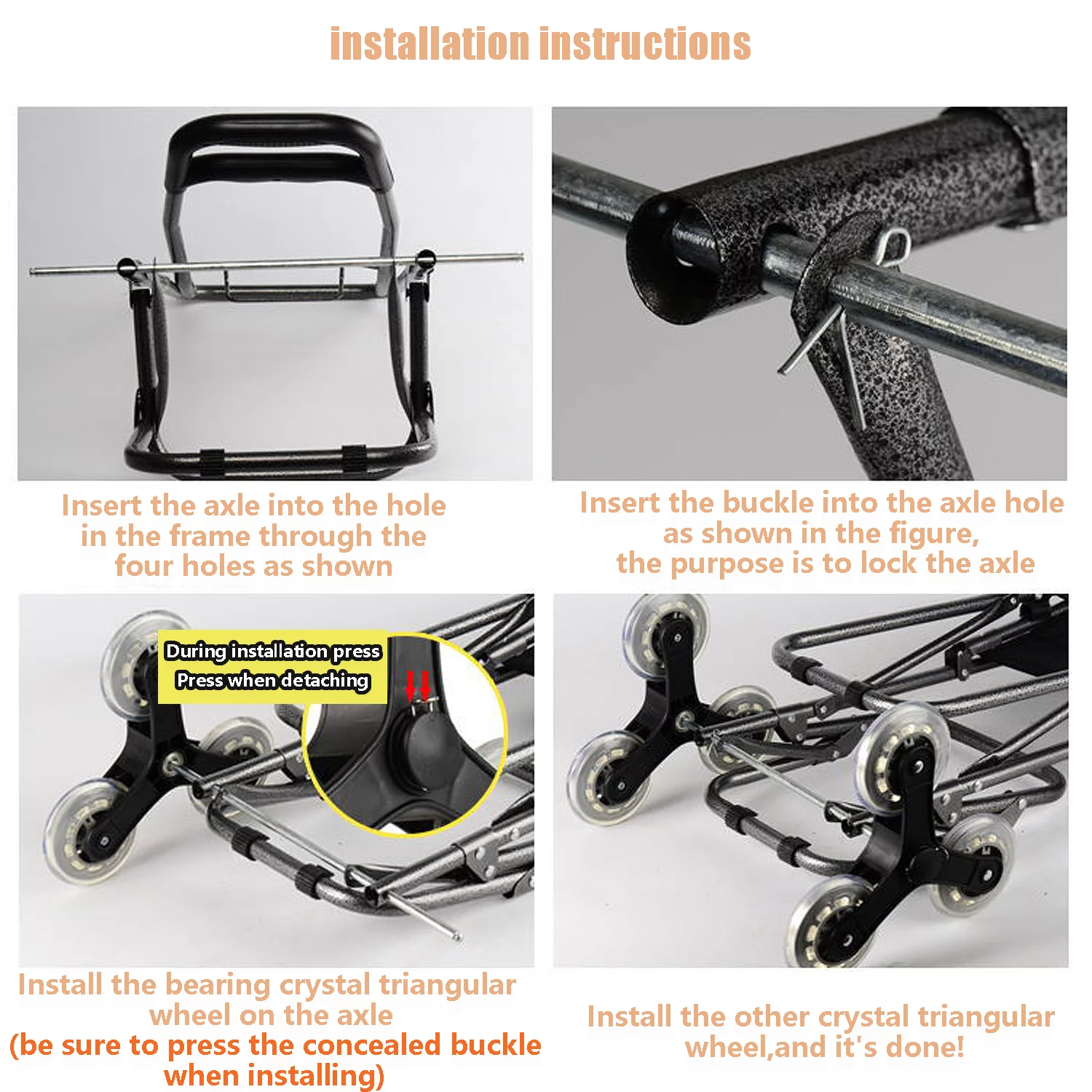 Folding Shopping Cart, Heavy Duty Grocery Cart with Wheels, Easy Stair-Climbing Large Utility Cart Trolley for Groceries, Laundry, Pantry, Garage,Stainless Steel Wheel,Blue