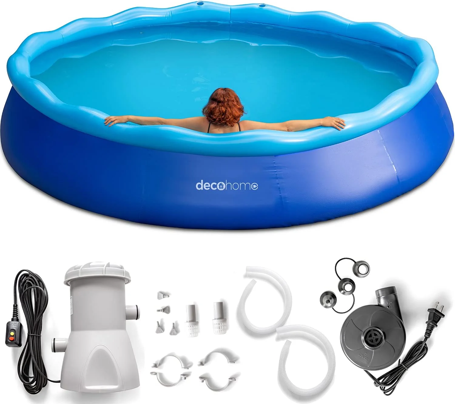 12FTx30IN Simple Set Above Ground Inflatable Portable Swimming Pool with Filter Pump and Fast Air Compressor for Quick Inflation, Great for Families, Kids, and Small Backyards