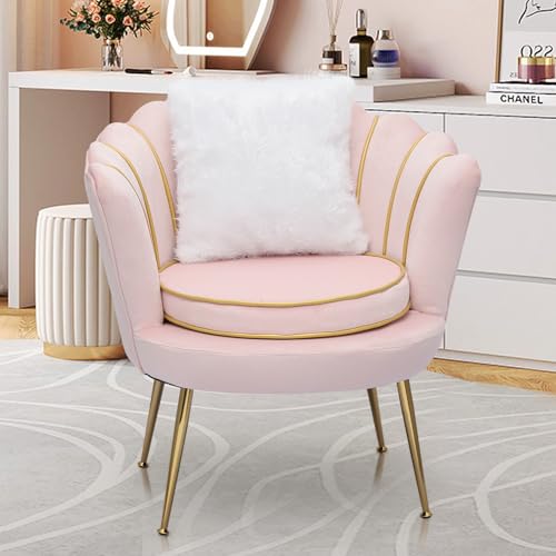 MoNiBloom Upholstered Velvet Chair for Bedroom Makeup Room, Blue Shell Chair Mid-Century Modern Leisure Guest Chair for Living Room with Cushion and Metal Legs, Retro Arm Chair Load 250 lbs Capacity