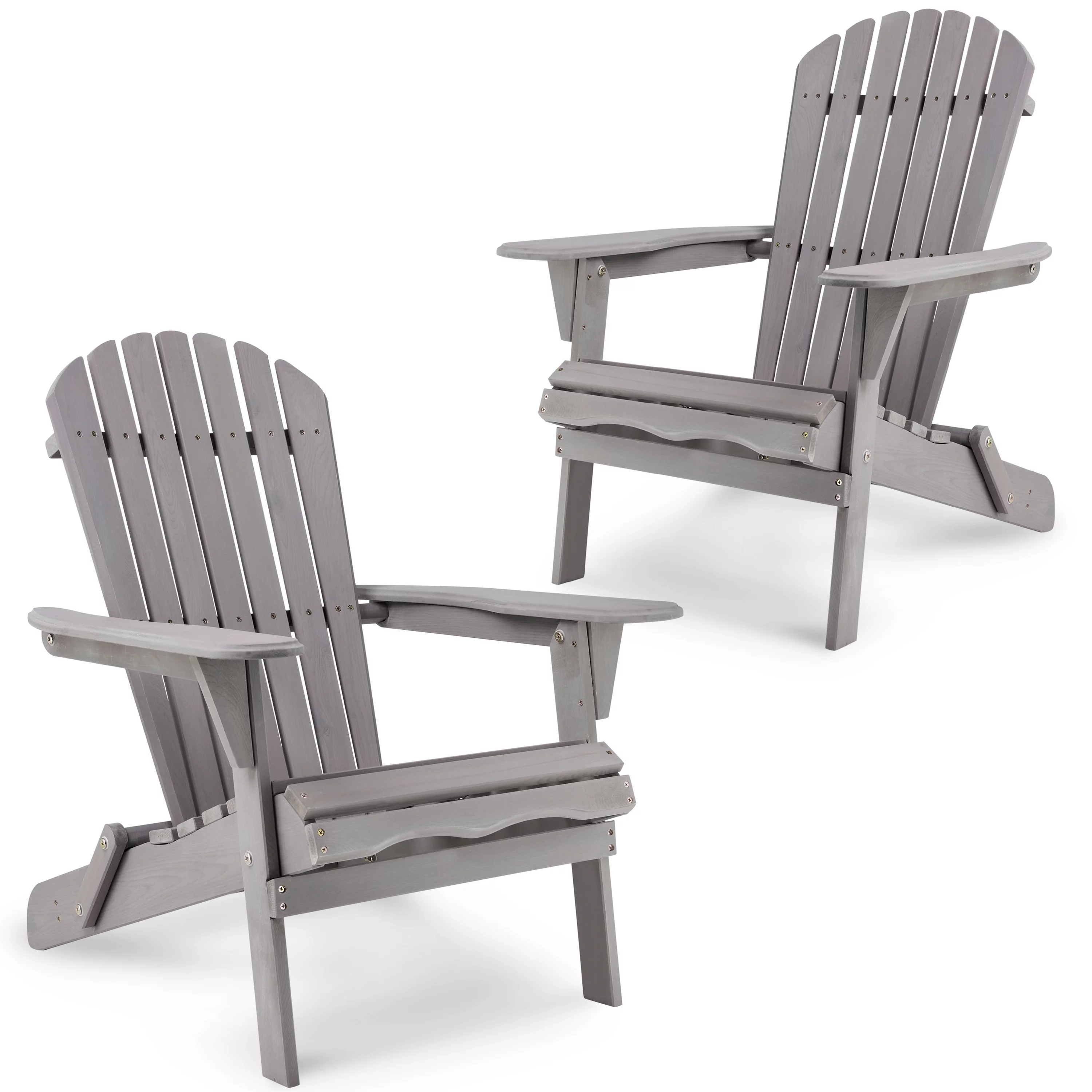 Outdoor Adirondack Chairs, Seizeen Wooden Folding Adirondack Chair Set of 2, Patio Furniture Set Lounge Chairs Quick Assembled, Elegant Outdoor Chairs Set for Deck Pool Yard Garden, Gray