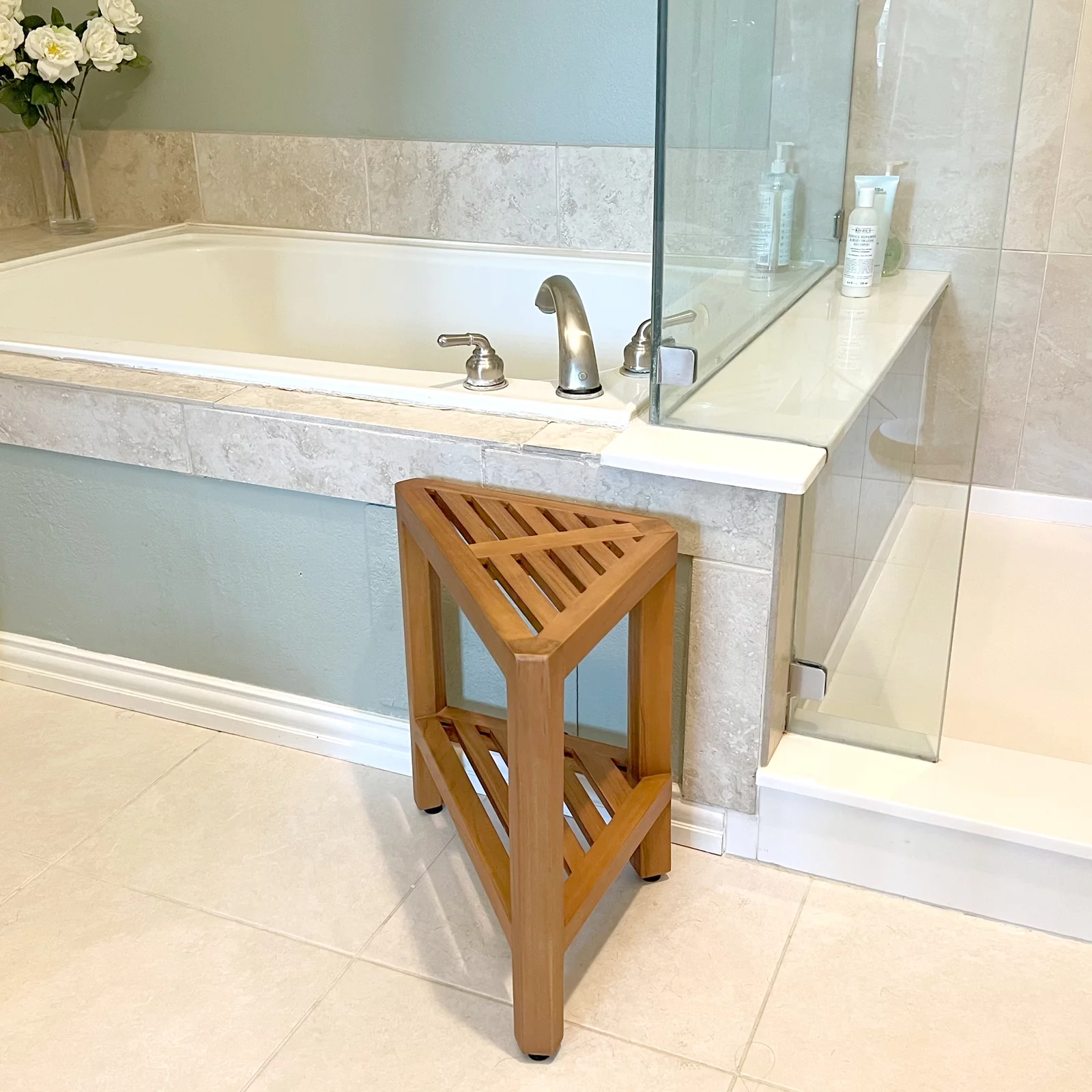 Asta Bora Solid Teak Fully Assembled Shower/Bath/Spa Corner Stool/Side Table, SPATEAK Collection, TB-009