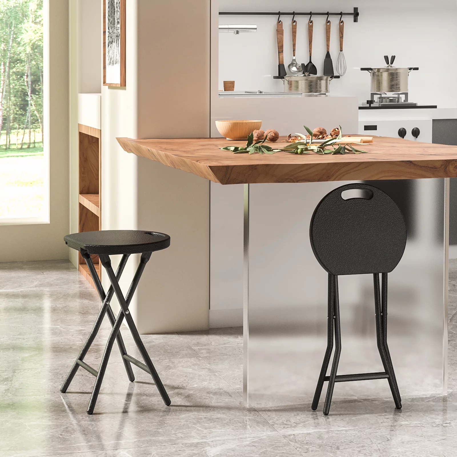 Rfiver 18-Inch Round Collapsible Folding Stool with 300lbs Capacity Set of 2, Black