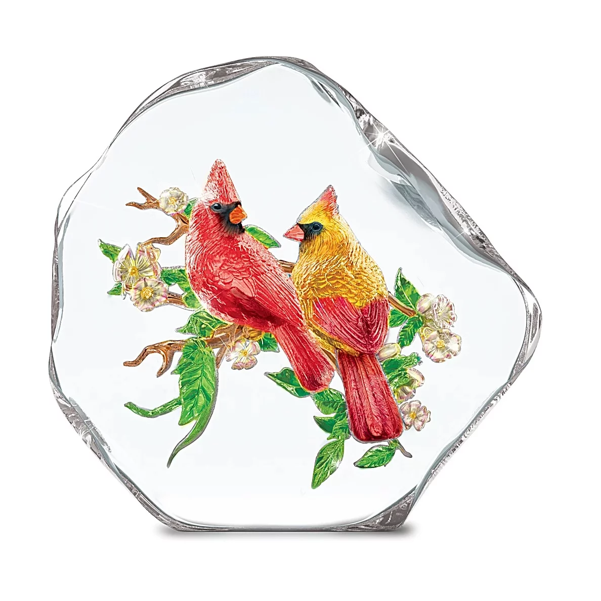 The Bradford Exchange Brilliant Cardinals Cherished Songbird Art Hand-Painted Glass Sculpture 5