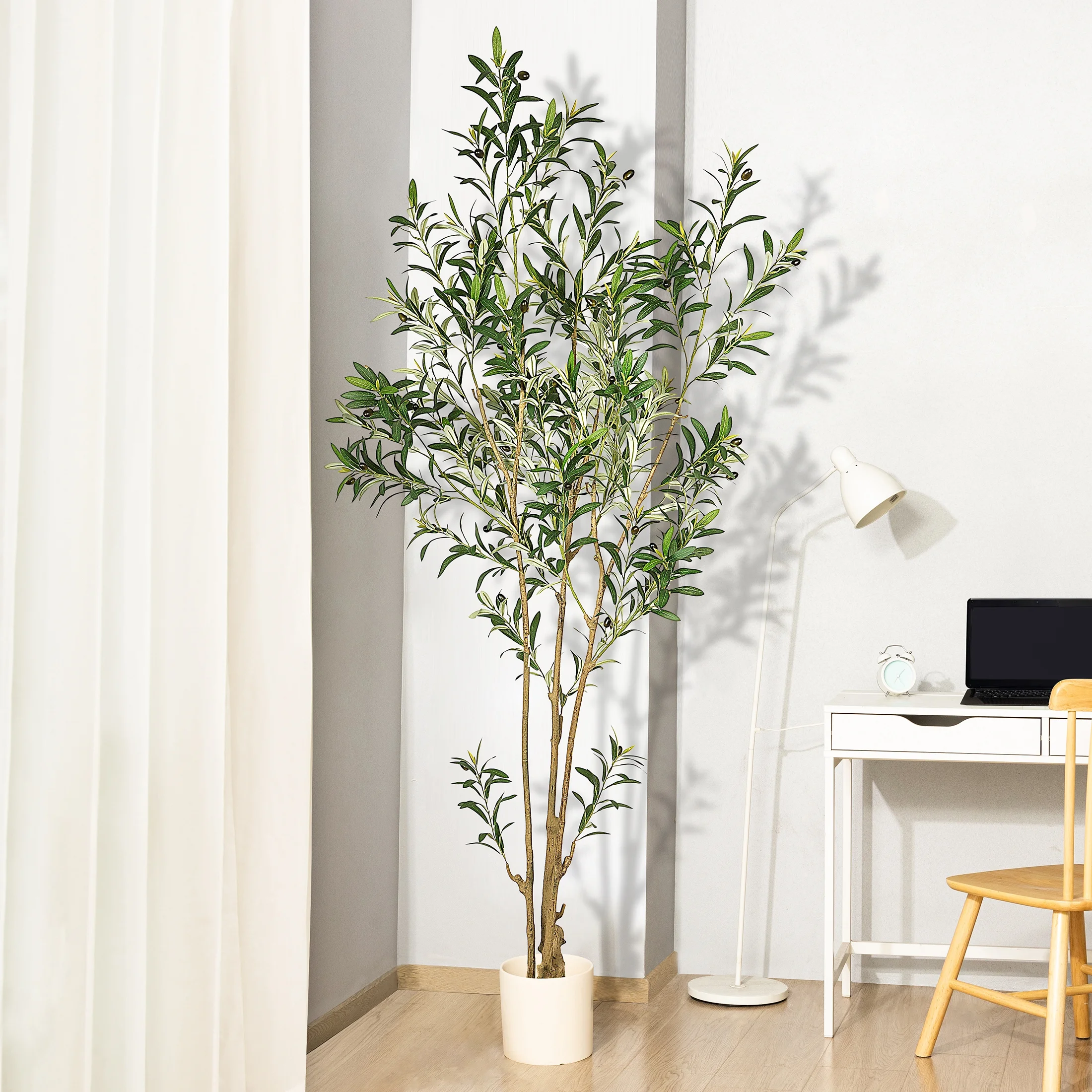 Artificial Tree in Pot, 7ft Fake Olive Tree, Faux Plants for Indoor Outdoor Home Decor, Tall and Green Decoration for Living Room and Home Office, Silk Plant for Home Decor Indoor