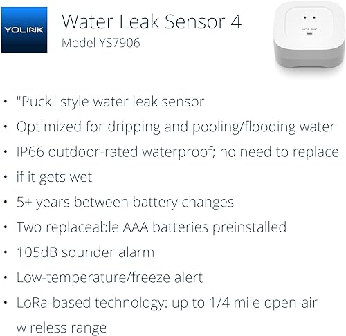 YoLink Water Leak Sensor 3-Pack, LoRa Up to 1/4 Mile Open-Air Range Smart Water Leak & Flood Detector, SMS/Text, Email & Push Notifications, w/Alexa, IFTTT, Home Assistant - YoLink Hub Required