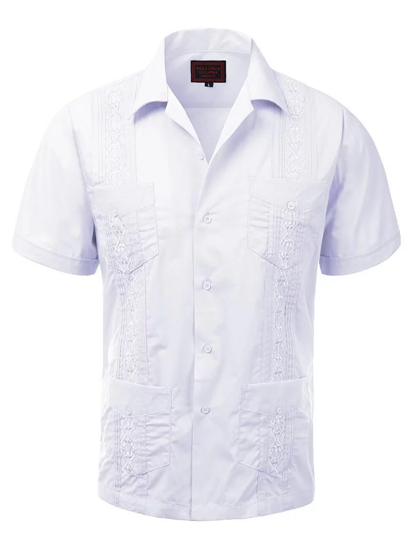 Guayabera Men's Cuban Beach Wedding Short Sleeve Button-Up Casual Dress Shirt