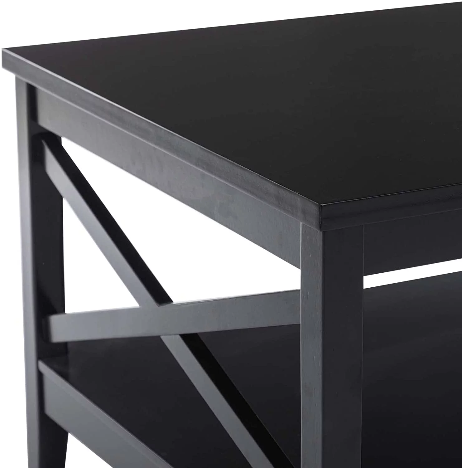 Duhome Coffee Table with Storage, Solid Wood Coffee Table Modern Rectangle Center Table for Living Room Black