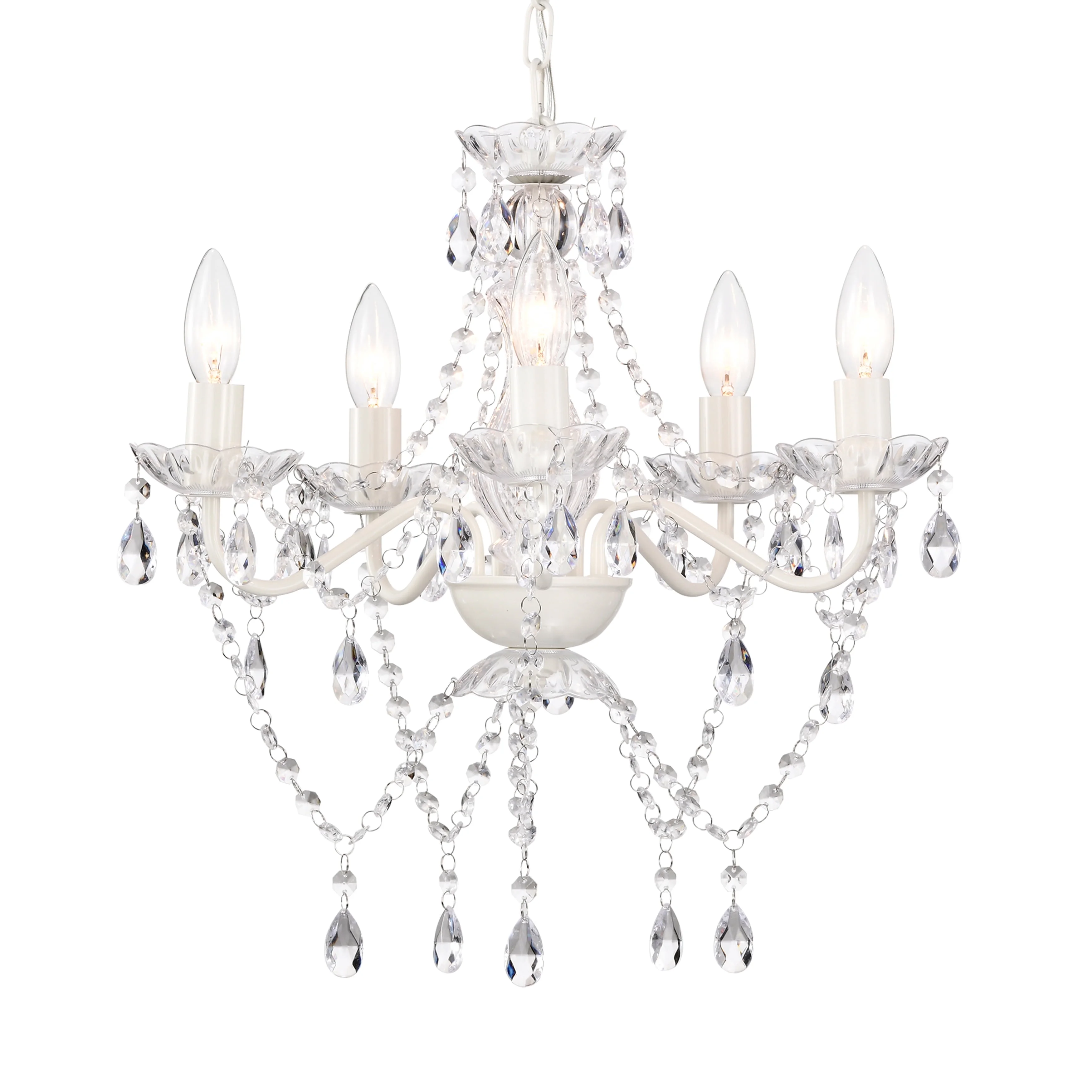 White Chandelier Mini Crystal Chandelier Pendant Ceiling Light Fixture 5-Light Small Chandeliers for Dining Room