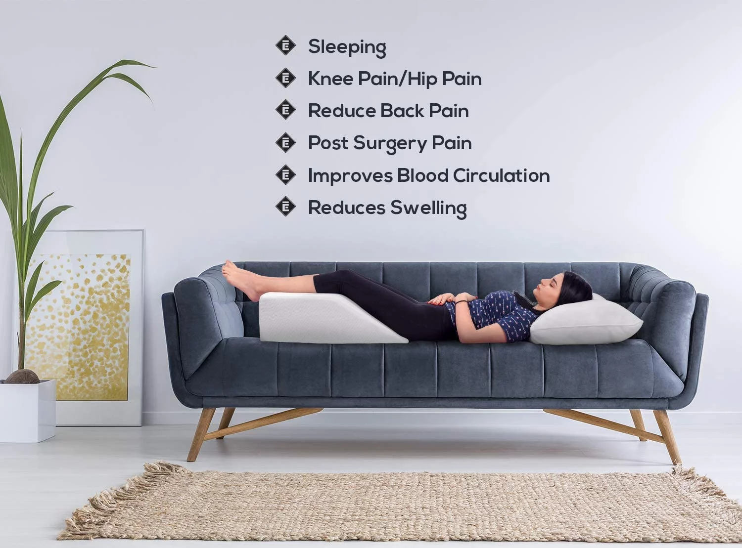 Ebung Leg Elevation Memory Foam Pillow | Elevating High Density Foam Wedge with Washable Cover | 24