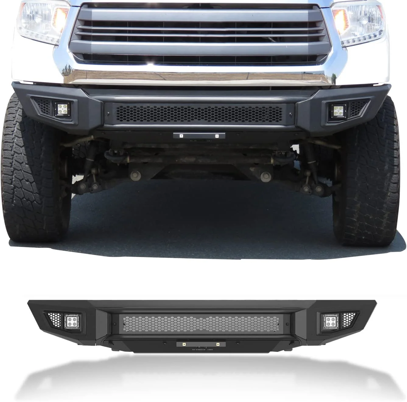 IRONBISON Barde Front Bumper Fit 14-21 Toyota Tundra (Excl.Radar Blind Spot Monitoring Systems) Heavy Pickup Truck Bull Bar Steel Bumper with 2 LED Fog Light Splash Guard Can Add 30” LED Light Bar